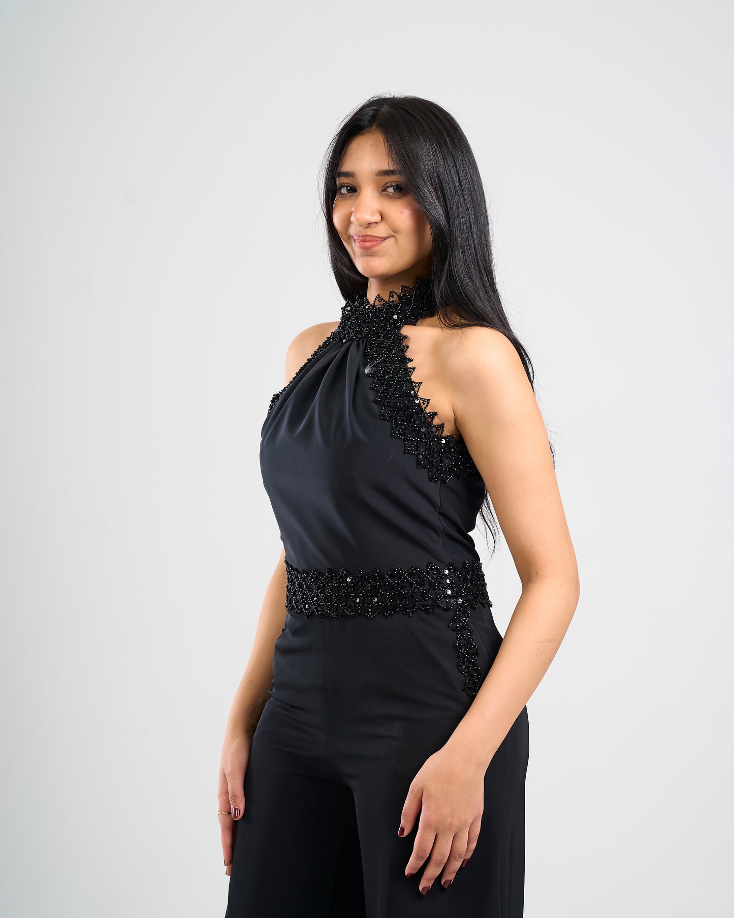 Noir Crystal Halter Jumpsuit