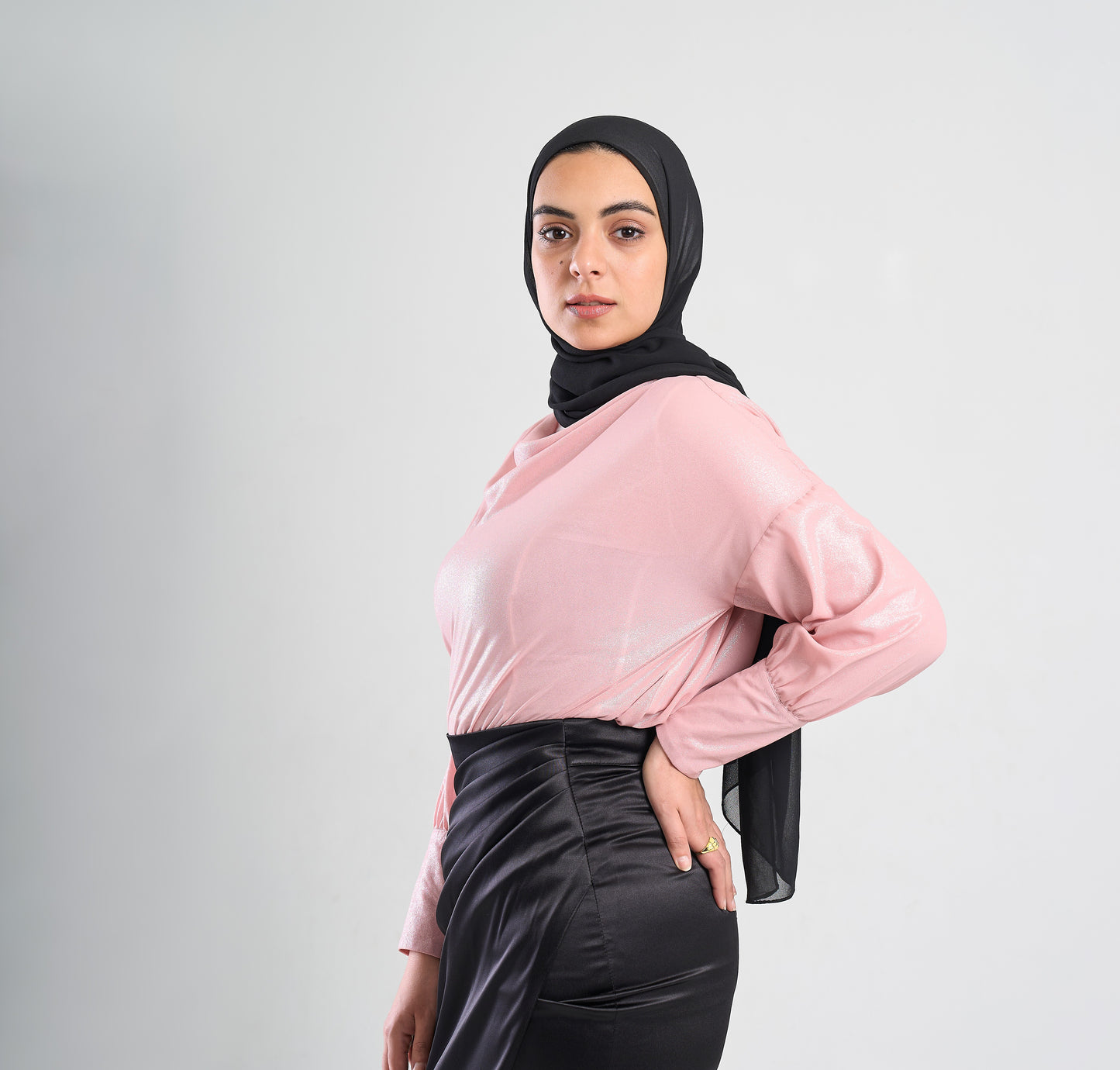 Metallic Crinkle Chiffon Draped Blouse