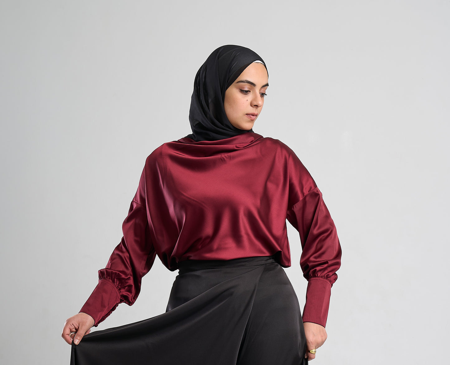Silk Satin Draped Blouse
