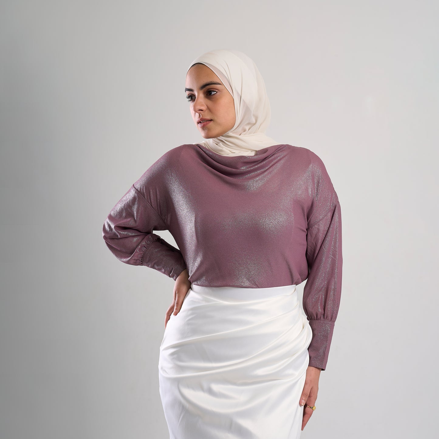 Metallic Crinkle Chiffon Draped Blouse