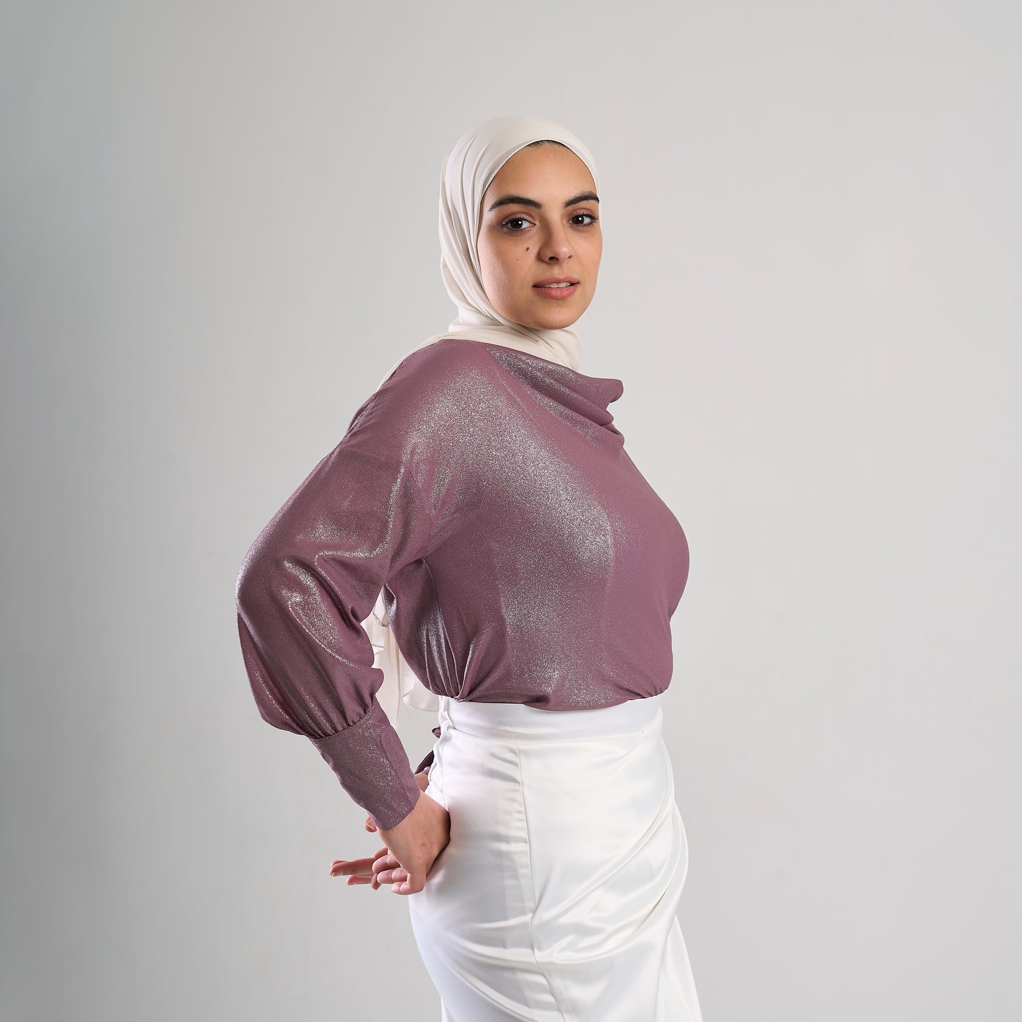 Metallic Crinkle Chiffon Draped Blouse