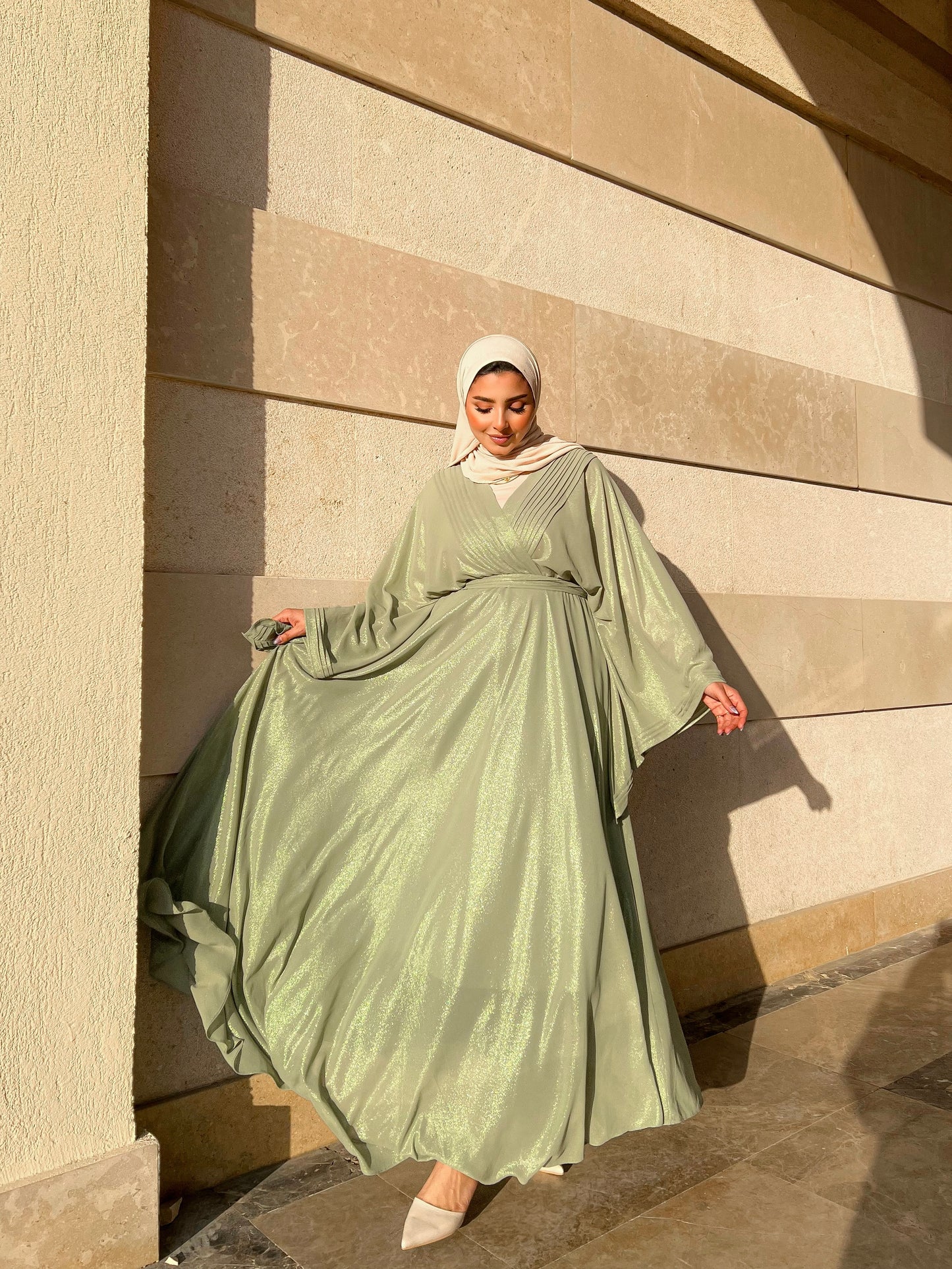 Modest V-neck Dress.