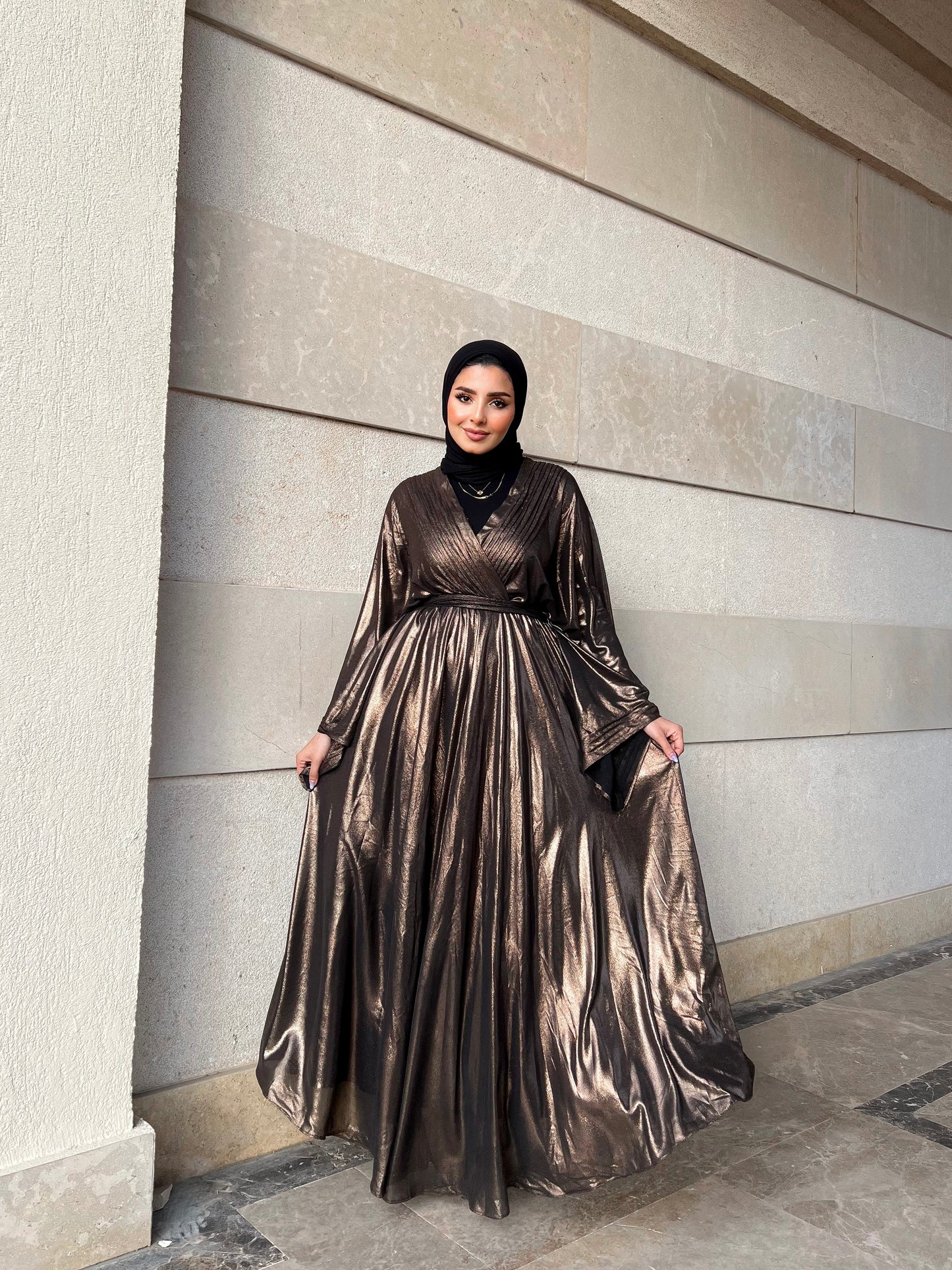 Modest V-neck Dress.