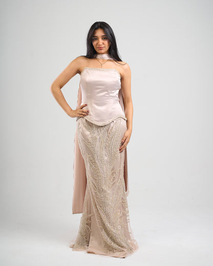 Pearl Whisper Sarin & Sequin Gown