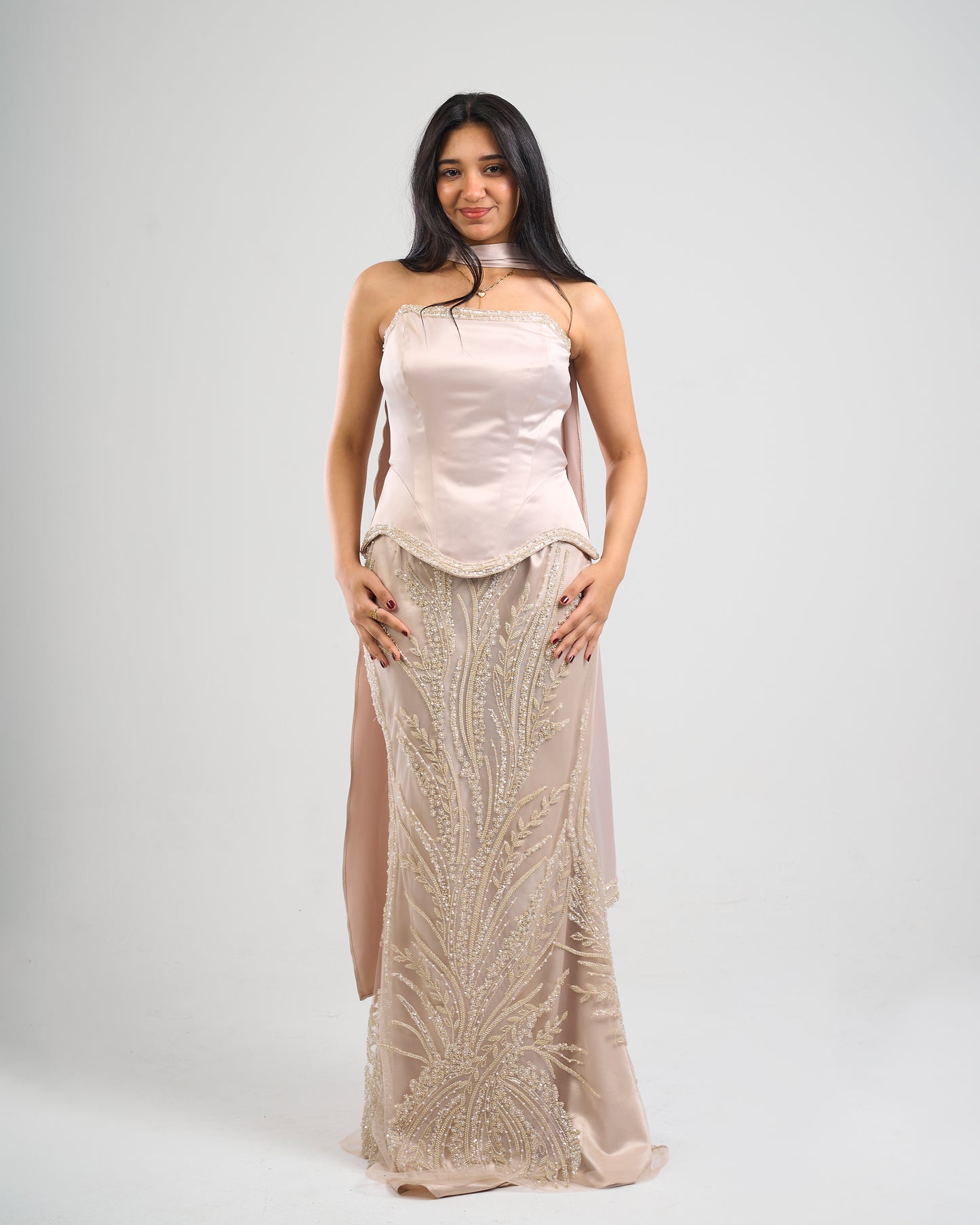 Pearl Whisper Sarin & Sequin Gown