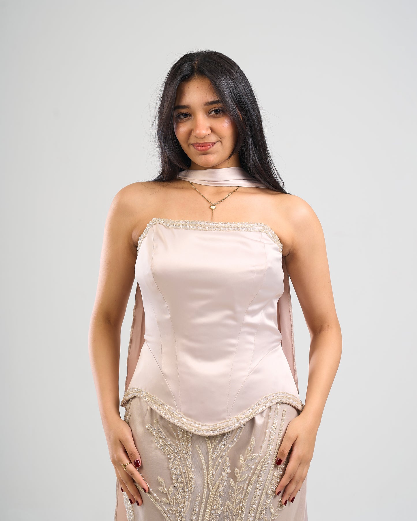 Pearl Whisper Sarin & Sequin Gown
