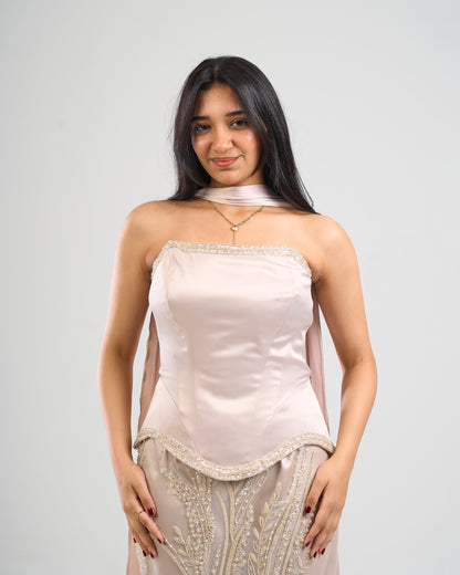 Pearl Whisper Sarin & Sequin Gown