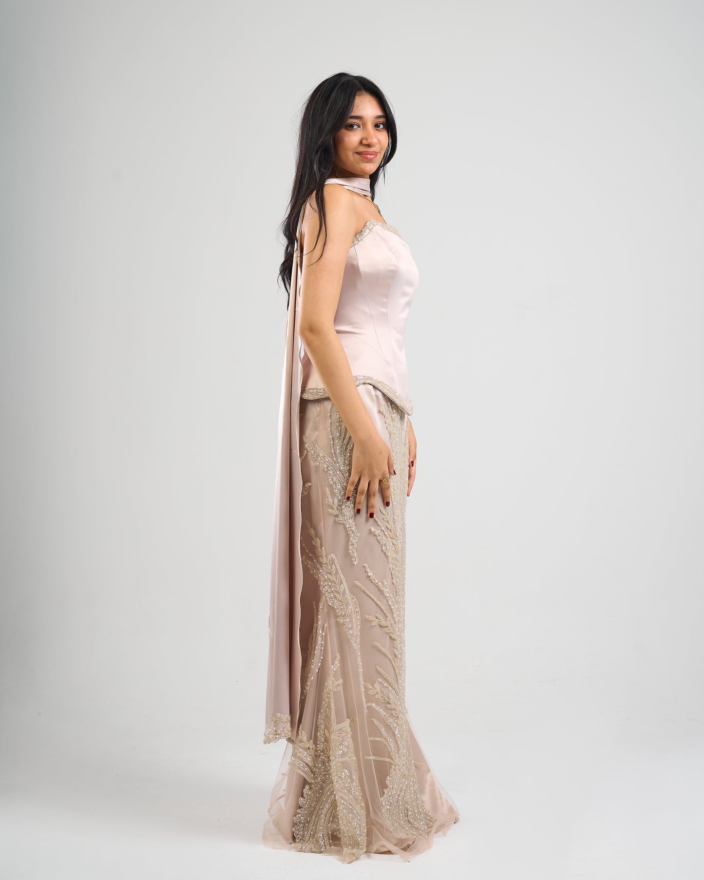 Pearl Whisper Sarin & Sequin Gown