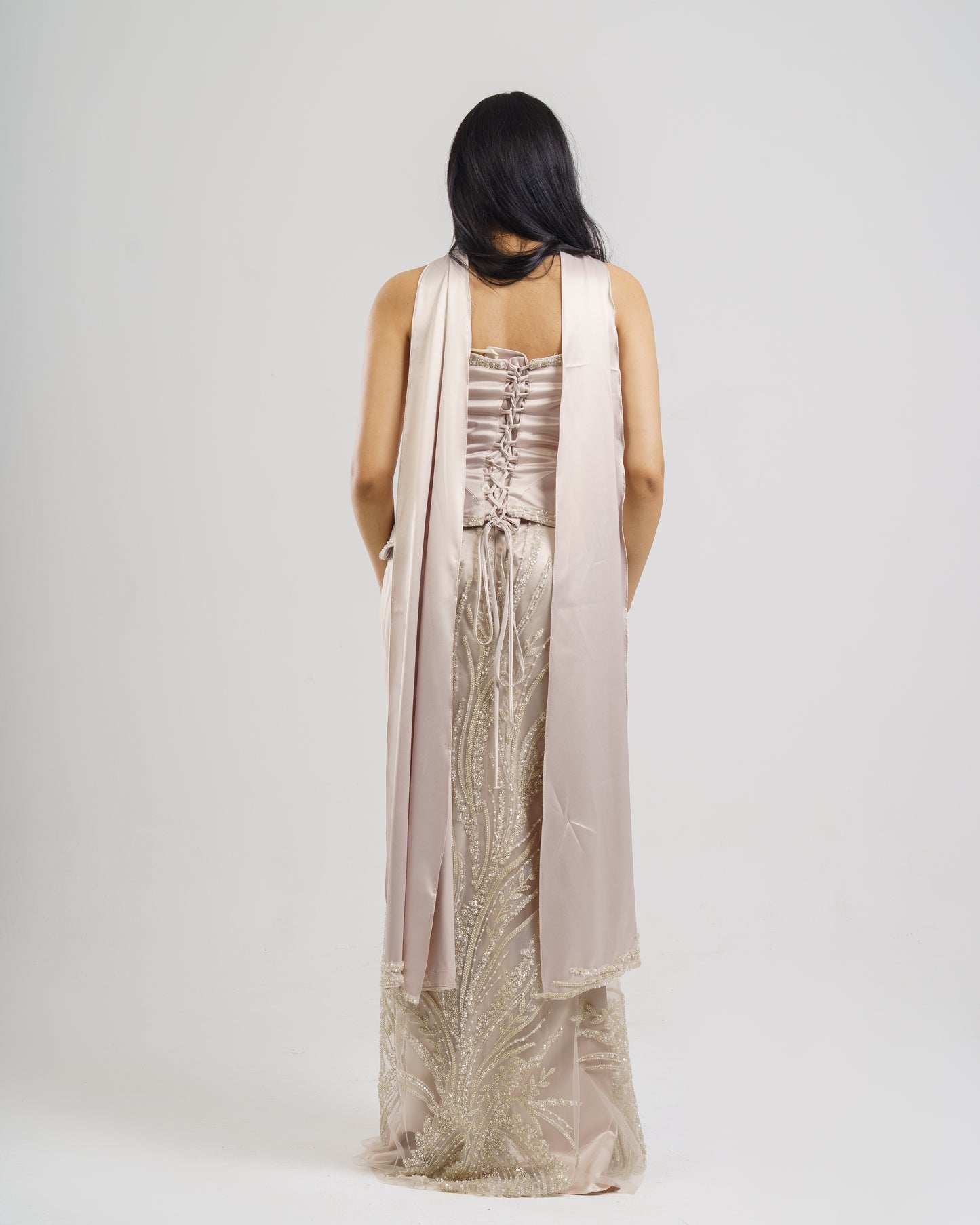 Pearl Whisper Sarin & Sequin Gown