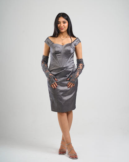 Midnight Elegance Satin Cocktail Dress