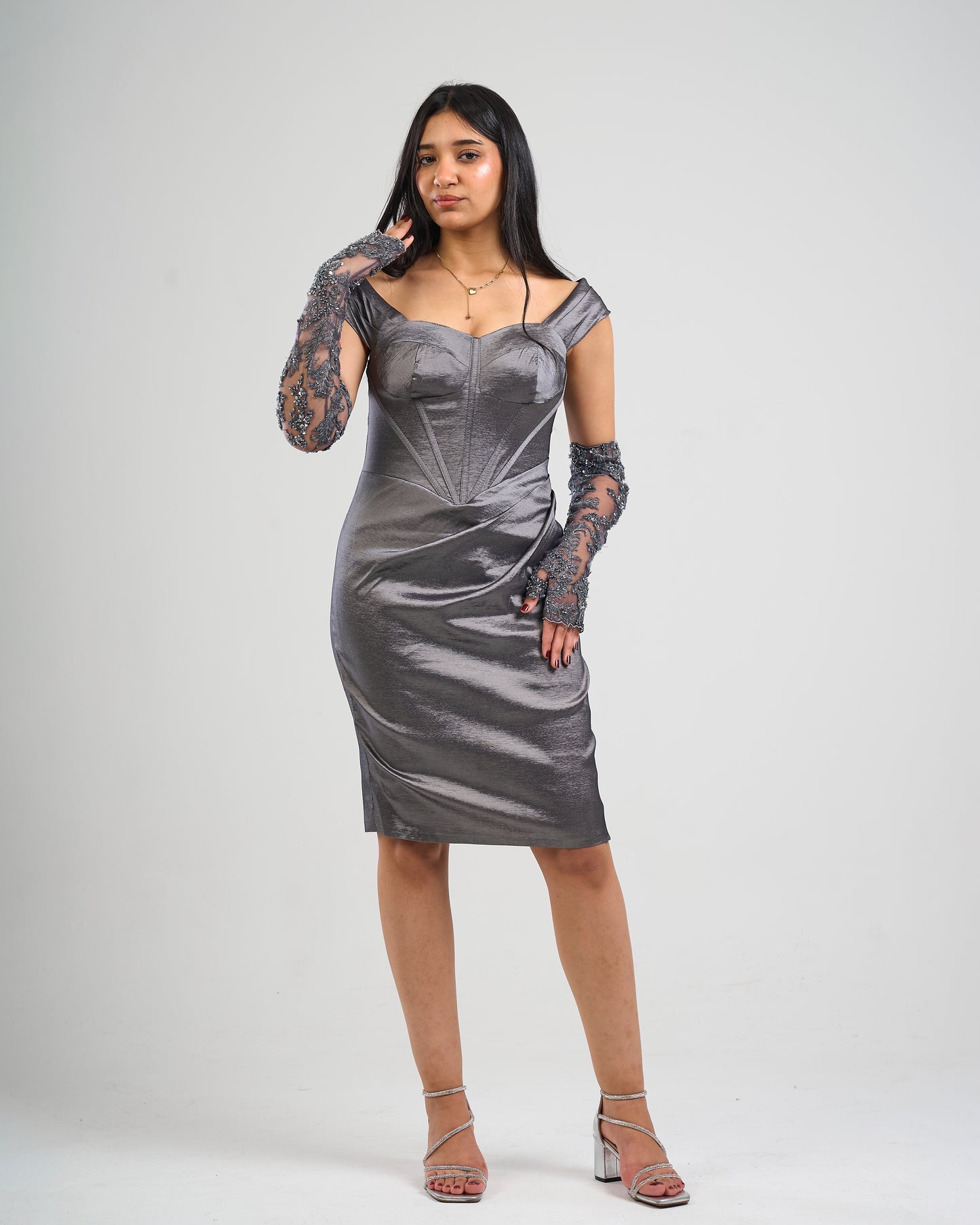 Midnight Elegance Satin Cocktail Dress