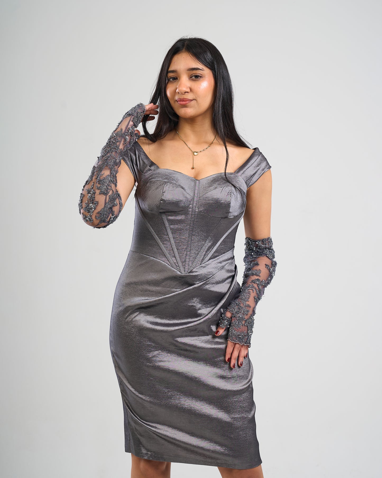 Midnight Elegance Satin Cocktail Dress