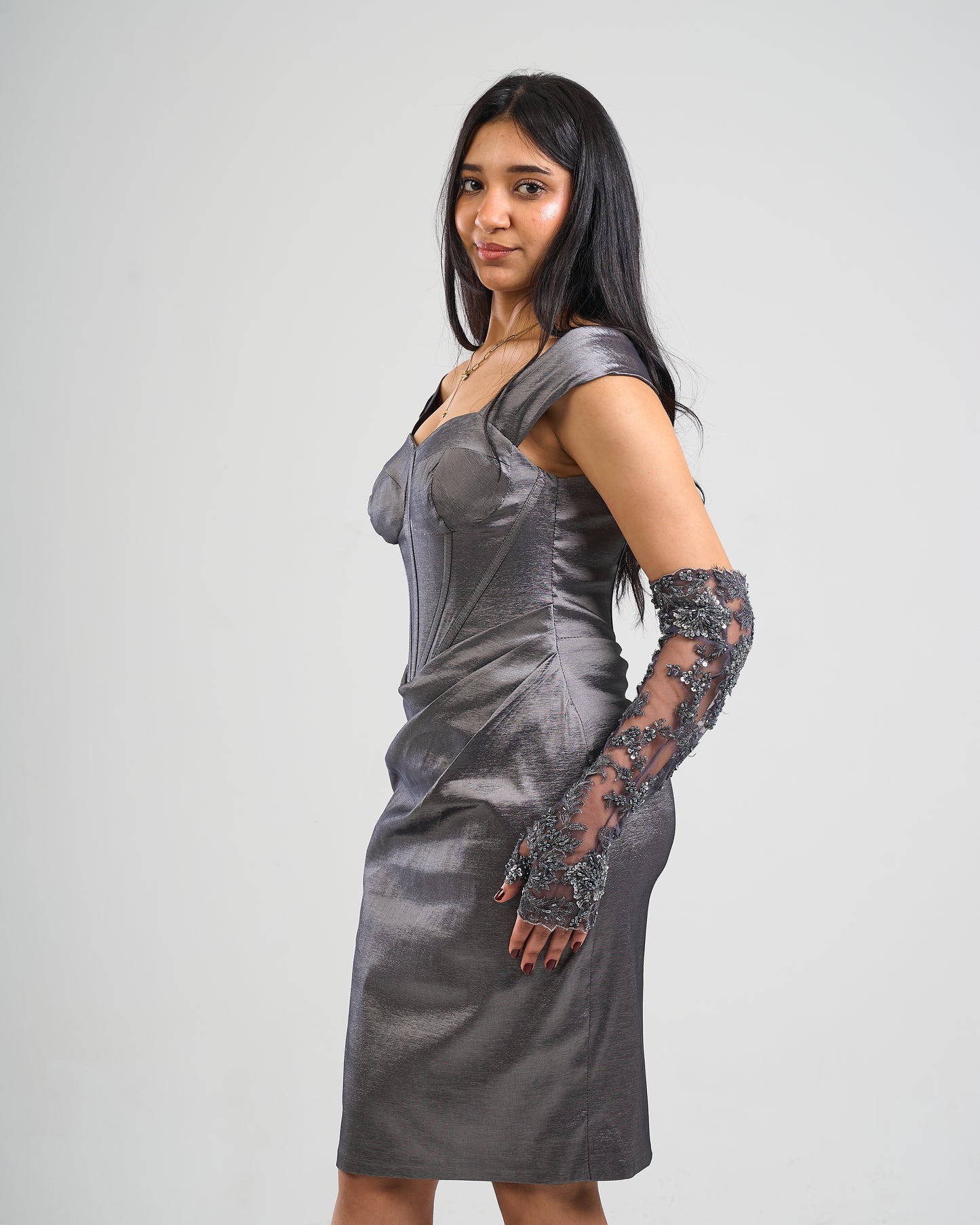 Midnight Elegance Satin Cocktail Dress