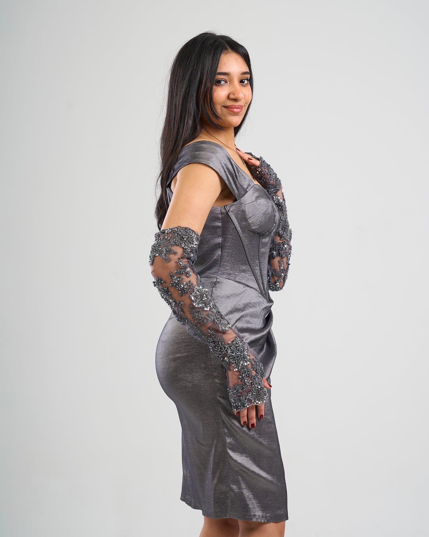 Midnight Elegance Satin Cocktail Dress