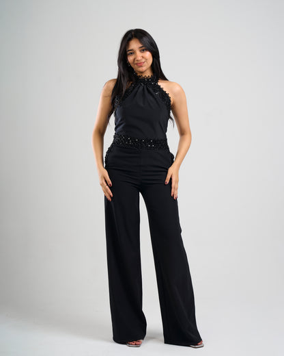 Noir Crystal Halter Jumpsuit