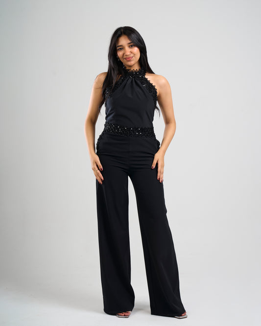 Noir Crystal Halter Jumpsuit