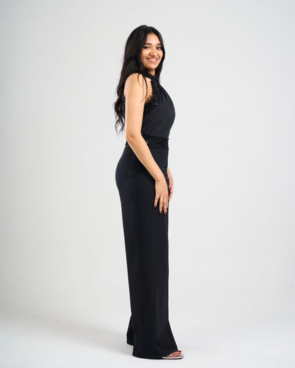 Noir Crystal Halter Jumpsuit