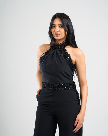 Noir Crystal Halter Jumpsuit