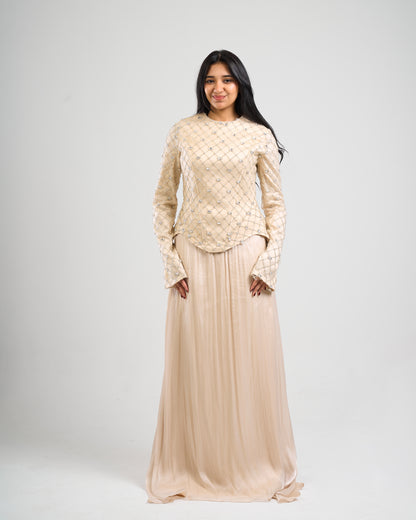 Champagne Pearl Embellished Gown