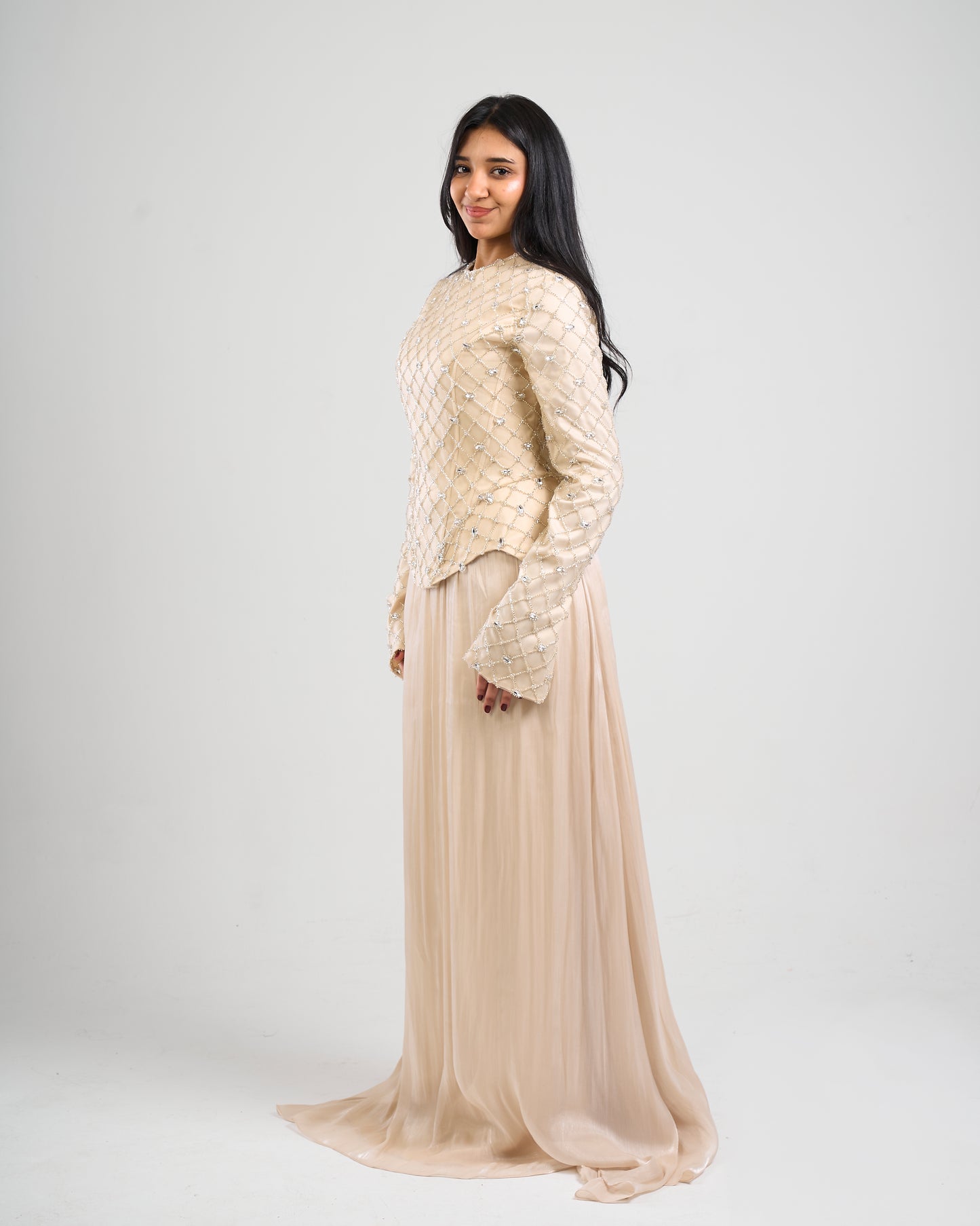 Champagne Pearl Embellished Gown