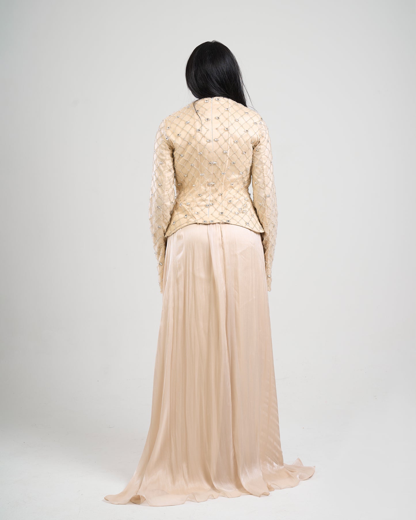 Champagne Pearl Embellished Gown