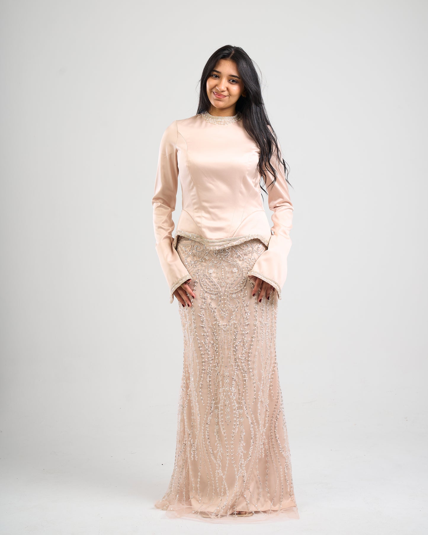 Pearl Essence Satin & Beaded Gown