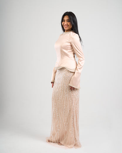 Pearl Essence Satin & Beaded Gown