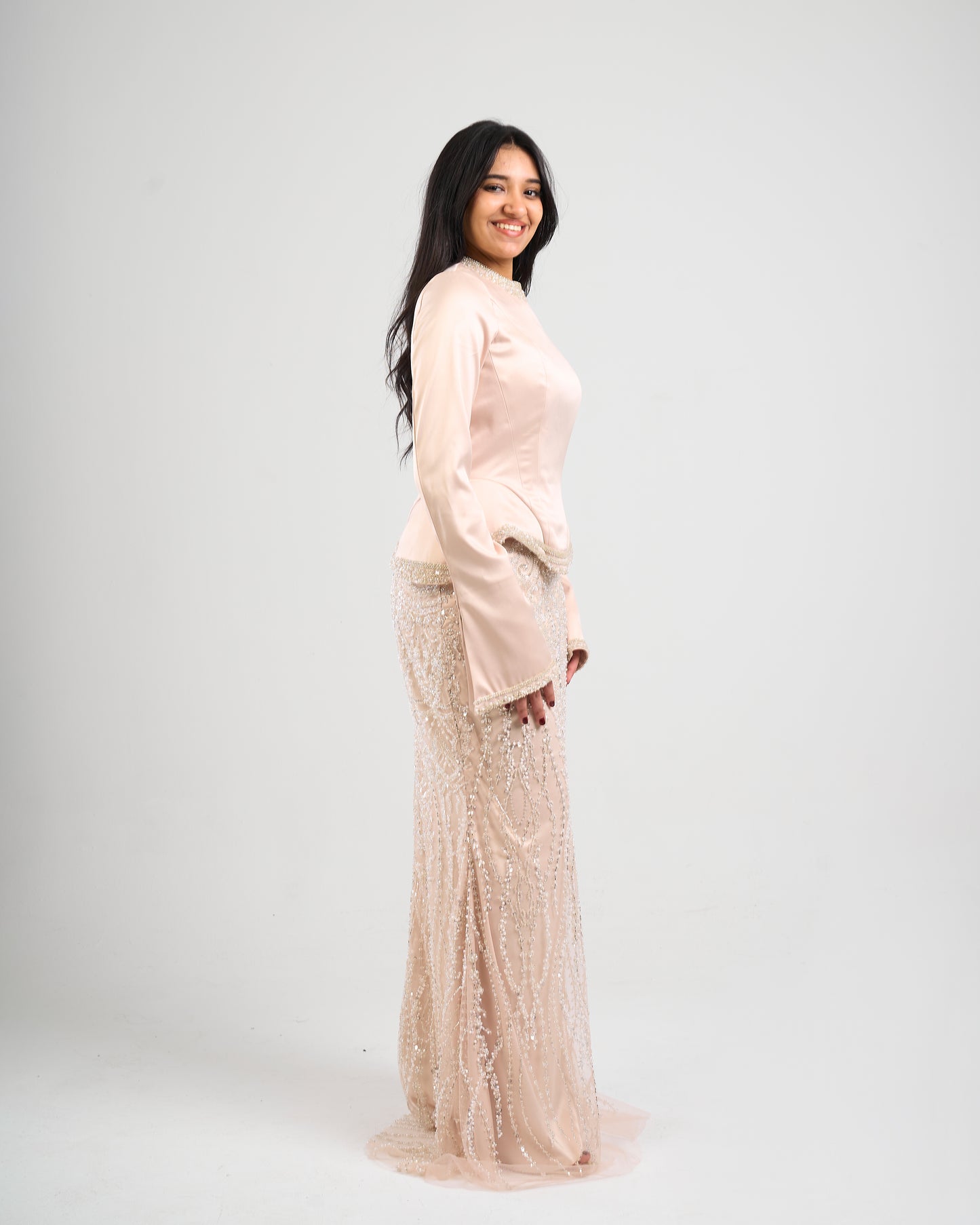 Pearl Essence Satin & Beaded Gown