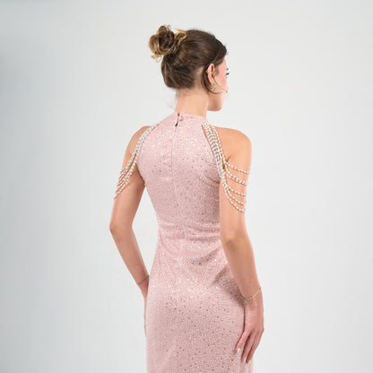 Halter Embroidered Tulle Dress