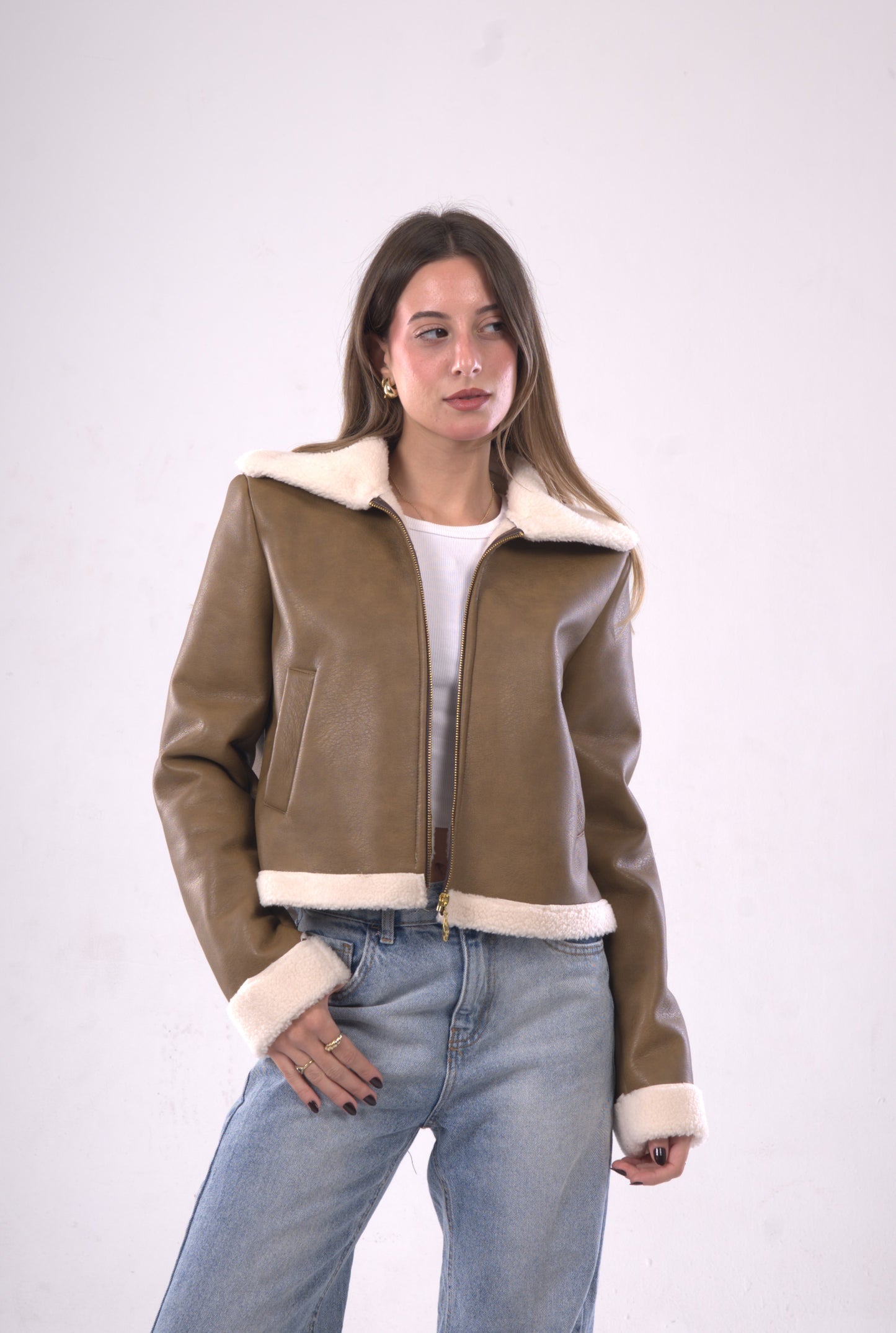 Faux Leather Shearling Jacket