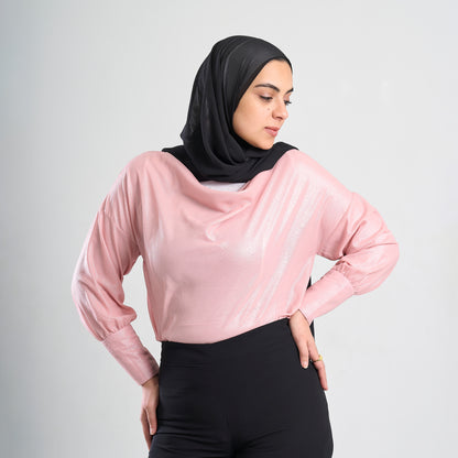 Metallic Crinkle Chiffon Draped Blouse
