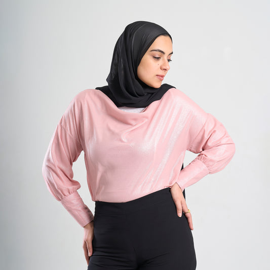 Metallic Crinkle Chiffon Draped Blouse