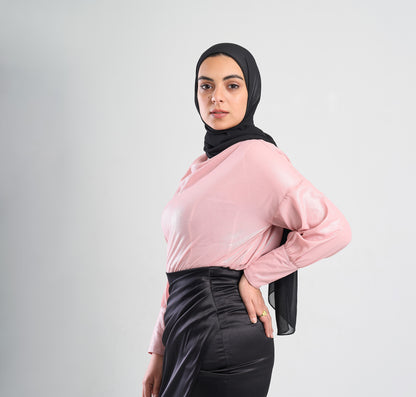 Metallic Crinkle Chiffon Draped Blouse