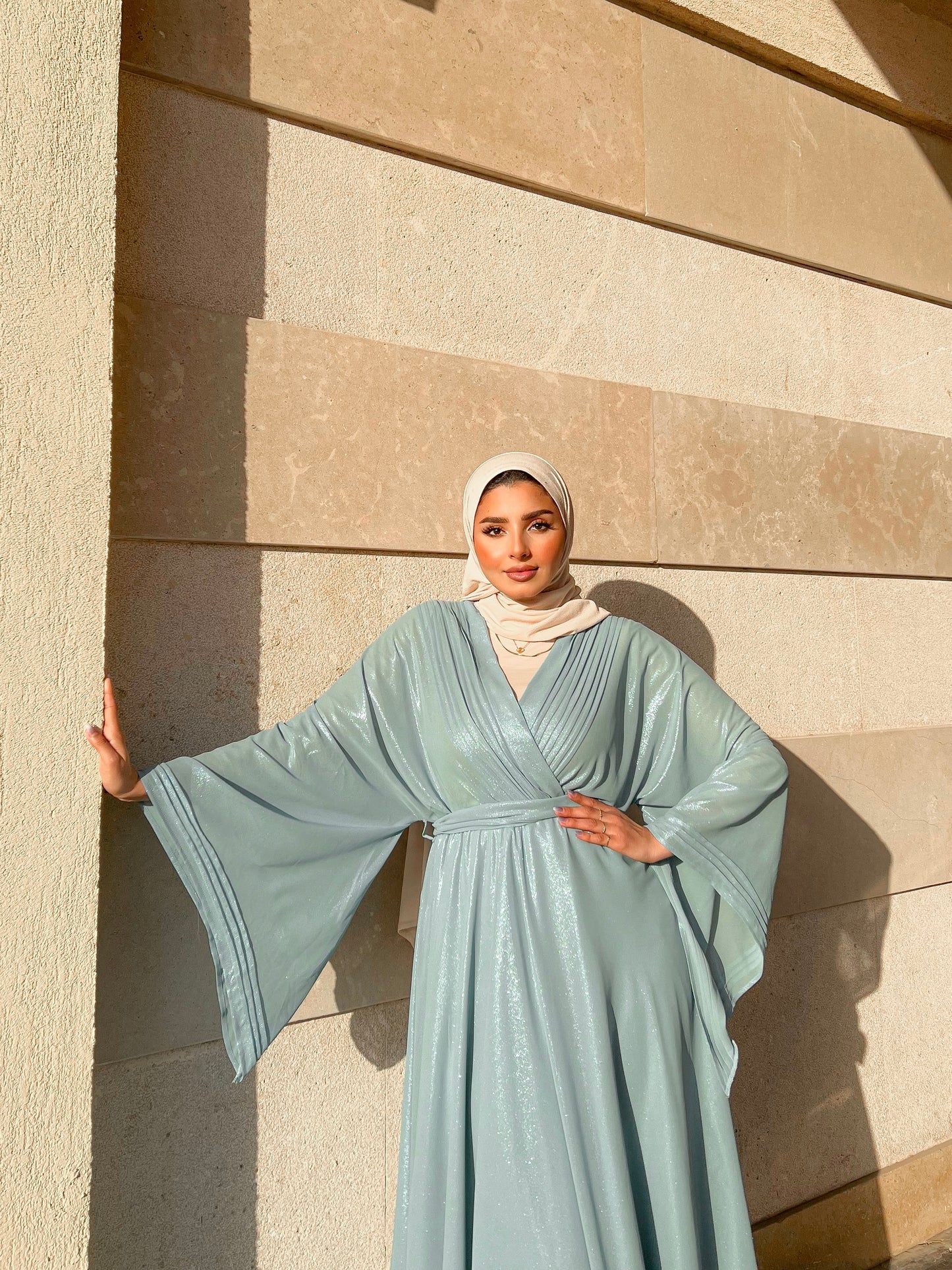Modest V-neck Dress.