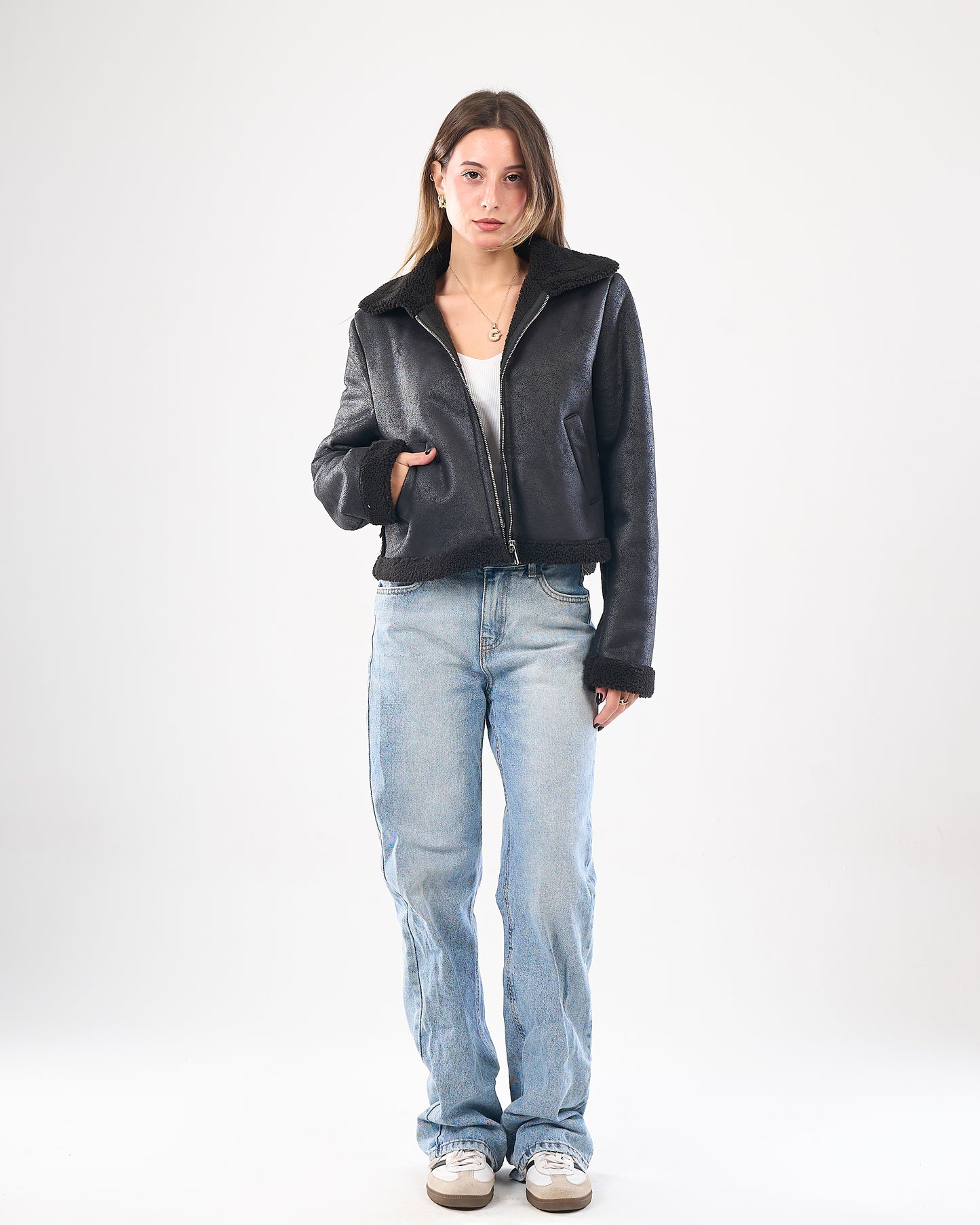 Faux Leather Shearling Jacket