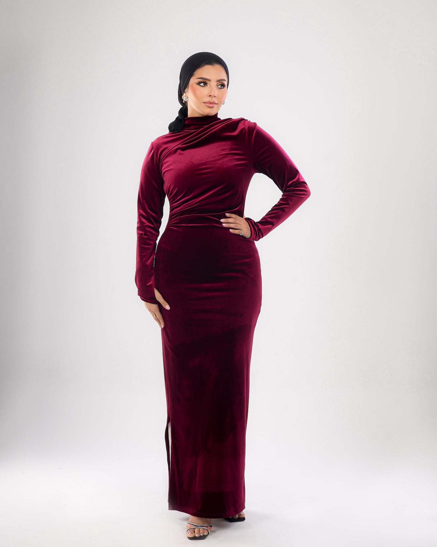 Velvet High Neck Modest Dress